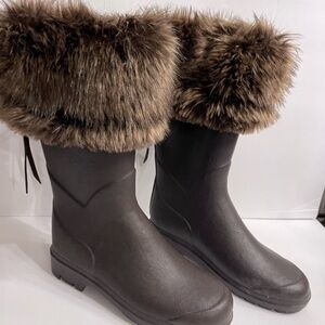 NWOT Women's Le Chameau Brown Clan Chapka Rubber Boots with Fur Trim US 10 41 EU
